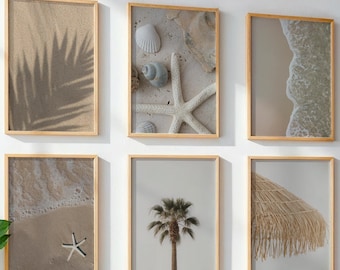 Set of 6 Minimal Coastal Wall Art, Coastal Beach Printables, Natural Coastal Decor (Digital Download)