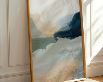 Neutrale abstrakte Wandkunst, moderne abstrakte Landschaft, blaue abstrakte druckbare Kunst (Digitaler Download)