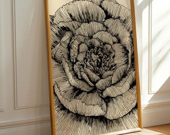 Minimalistische Blumenlinie Kunst-Druck, botanische Wand-Dekor, neutrale Blume druckbare (digitaler Download)