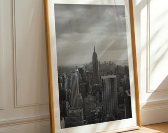 Modern Urban Decor, Manhattan Poster, schwarz weisse NYC Skyline Druck (digitaler Download)