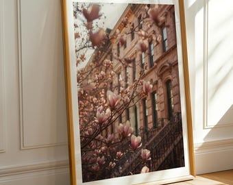 Frühling New York Magnolie Druck, rosa Blüten Stadt Fotografie, Fine Art Reise Poster (digitaler Download)