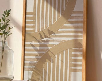 Beige Abstrakt Print, Minimalistische Bauhaus Wandkunst, Neutrales Geometrisches Poster, Moderne Linie Abstrakt (Digitaler Download)