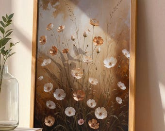 Wiesenblumen Druck, launische Wildblumen druckbare Kunst, Vintage Ölgemälde Druck (digitaler Download)