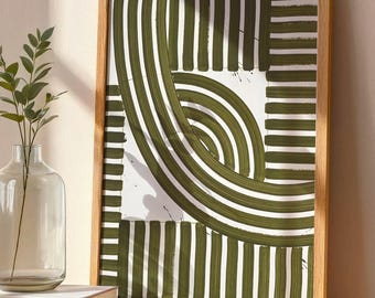 Olivgrün Geometrischer Druck, Bauhaus Moderne Abstrakte Poster, Minimalistische Abstrakte Wandkunst (Digitaler Download)