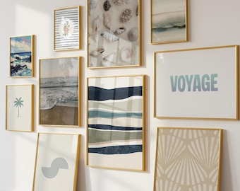 Set of 15 Coastal Wall Art, Beach Gallery Wall Set, Neutral Coastal Prints, Beach Living Room Decor, Beach House Decor | Digital Download