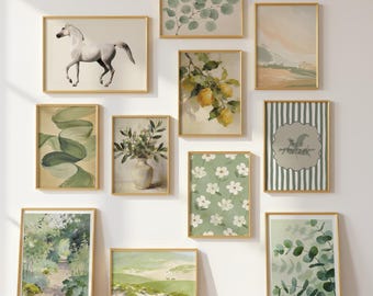 Set von 16 Neutrale Galerie Wandkunst, Salbei grün botanische Kunst, Vintage Wohndekor, Bauernhaus druckbare Wandkunst (digitaler Download)