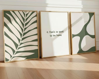 3er Set Salbeigrüne Wandkunst, Neutrale minimalistische Wohnzimmer Dekoration (Digitaler Download)