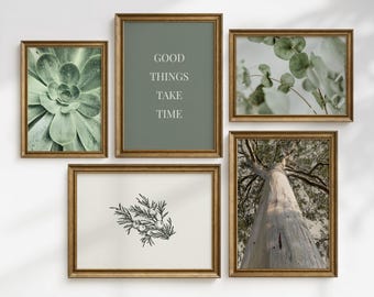 Sage Green Wall Art Set of 5, Sage Green Prints, Olive Green, Modern Gallery Wall Set (Digital Download)
