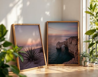 Set of 2 Mediterranean Sunset Prints, Coastal Beach House Decor, Sunset Seascape Printables (Digital Download)