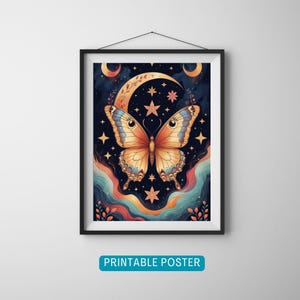 Art mural papillon spirituel | Art mural bohème | Papillon imprimable | Art mural céleste | Art mural animal spirituel | Art mural mystique