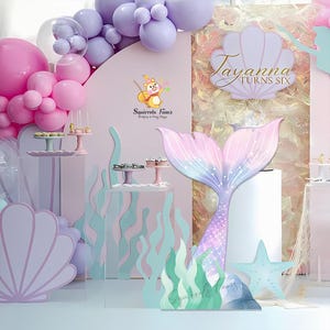 Figura de cola de sirena recortada, criaturas marinas del océano bajo el agua, fiesta de baby shower con línea de corte, figura de cola de sirena recortada, decoración grande