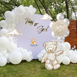 Teddy bear white cutout standee cute baby shower big decor pencil sketch standing character party backdrop gender reveal dior