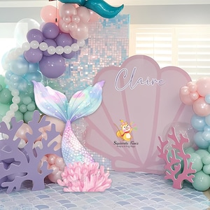 Figura de cola de sirena recortada, criaturas marinas del océano bajo el agua, fiesta de baby shower con línea de corte, figura de cola de sirena recortada, decoración grande