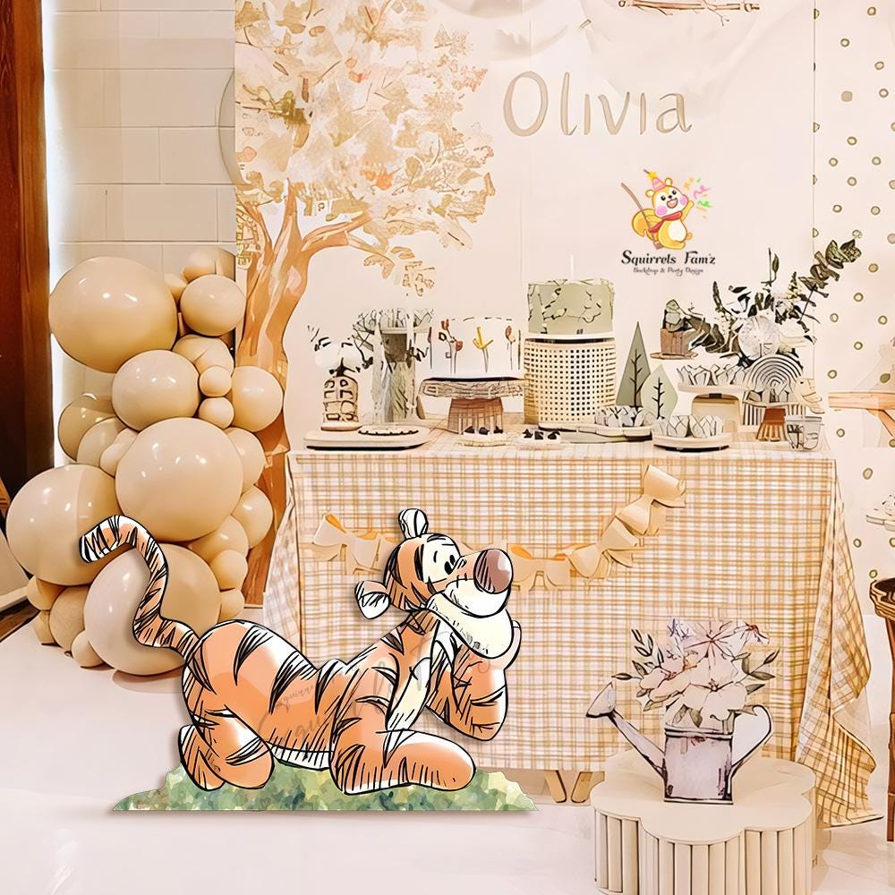 Tigger Winnie the pooh Sketch style cutout standee baby shower big decor woodland with cutline party backdrop Tigger pooh standing character