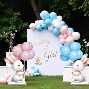 Wycinanka Króliczek Króliczek Stojak na baby shower z linią cięcia, ujawnienie płci dziecka, duży wystrój, postać stojąca, drukowana, dekoracja na przyjęcie
