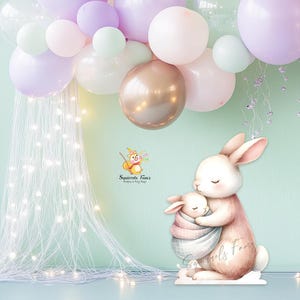 Conejito mamá madre recorte de pie baby shower con línea de corte recorte de pie gran decoración personaje de pie imprimible fiesta decoración de utilería
