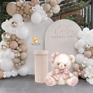 Teddy Bear pink ribbon cutout standee teddybear cute baby shower big decor bear standing character with cutline party backdrop gender reveal