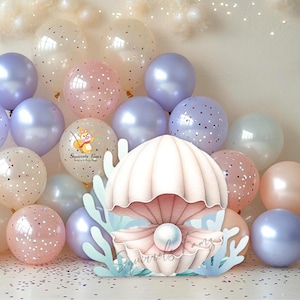 Figura de sirena recortada para baby shower, fiesta, concha de almeja con línea de corte, criaturas submarinas del océano, animales marinos