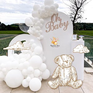 Teddy bear white cutout standee cute baby shower big decor pencil sketch standing character party backdrop gender reveal dior