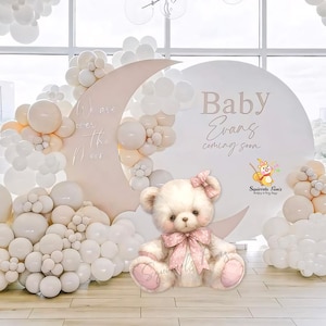 Teddy Bear pink ribbon cutout standee teddybear cute baby shower big decor bear standing character with cutline party backdrop gender reveal