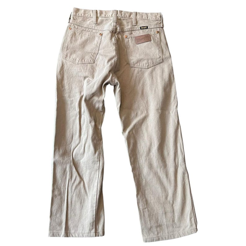 1980s Vintage Wranglers Tan Straight Leg Jeans 100% Cotton Made in USA 32x25 image 2