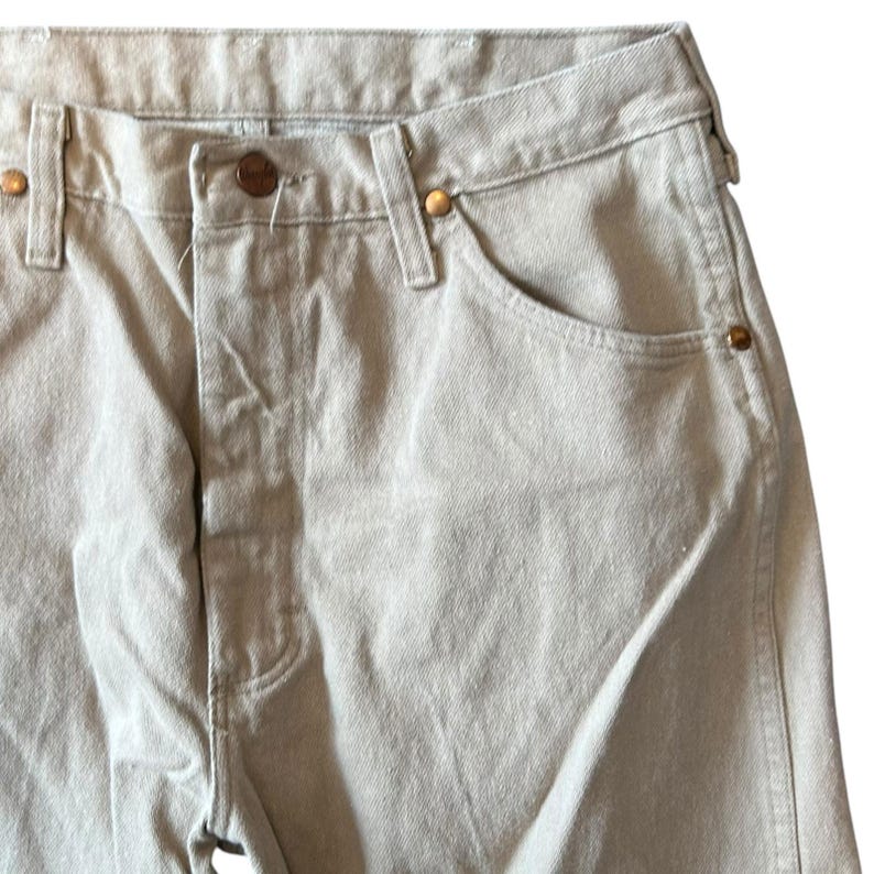 1980s Vintage Wranglers Tan Straight Leg Jeans 100% Cotton Made in USA 32x25 image 9