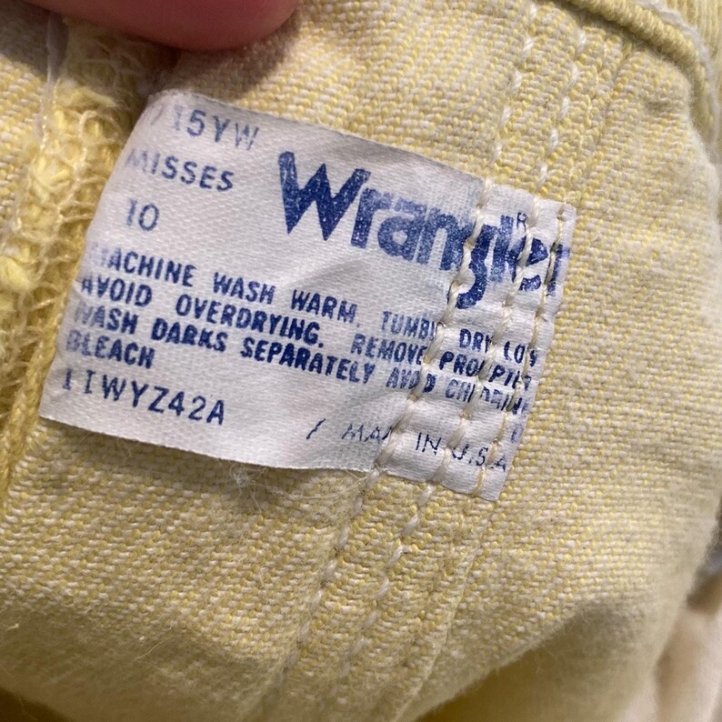 Vinteage 90s Wrangler High Waist Yellow Cotton Denim Straight Leg Jeans 25x28 image 7