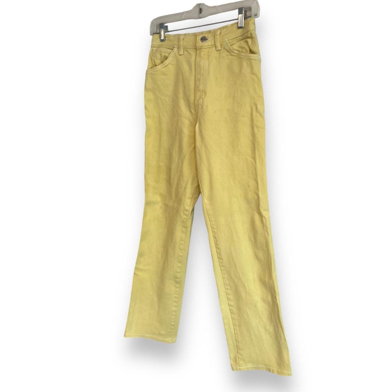 Vinteage 90s Wrangler High Waist Yellow Cotton Denim Straight Leg Jeans 25x28 image 10