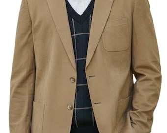 Vintage 80s Tan Faux Suede Blazer 2 Button Men’s 40L Medium Fit Retro Jacket