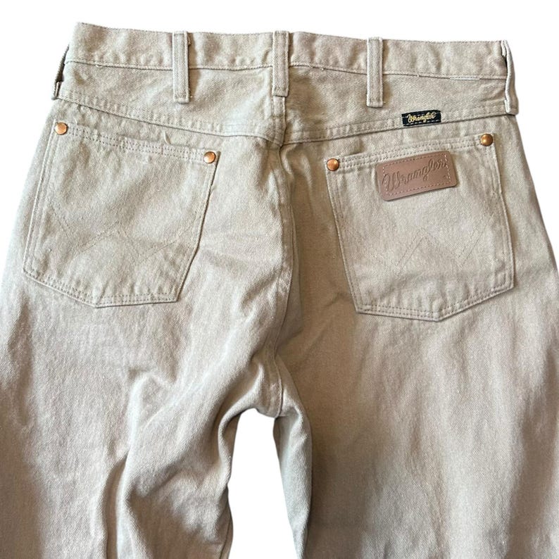 1980s Vintage Wranglers Tan Straight Leg Jeans 100% Cotton Made in USA 32x25 image 5