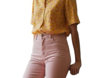 Camisa vintage de los años 70 con estampado de dopamina, botones, colorido estilo retro mod, talla M para mujer, fabricada en EE. UU.