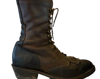 Double H Brown Leather Lace-Up Packer Boots Western Work Men's 9D