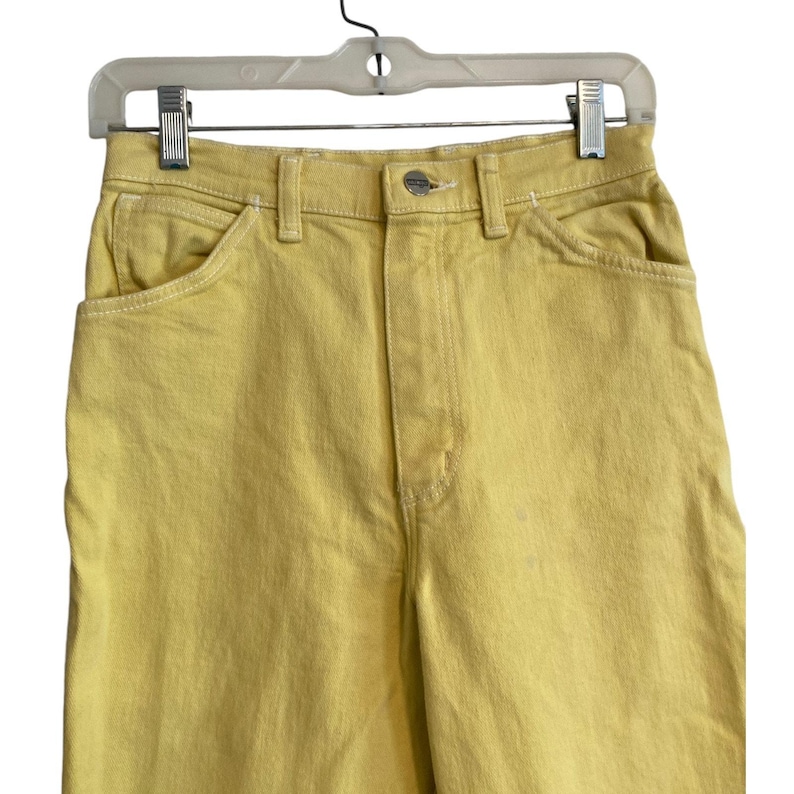 Vinteage 90s Wrangler High Waist Yellow Cotton Denim Straight Leg Jeans 25x28 image 5