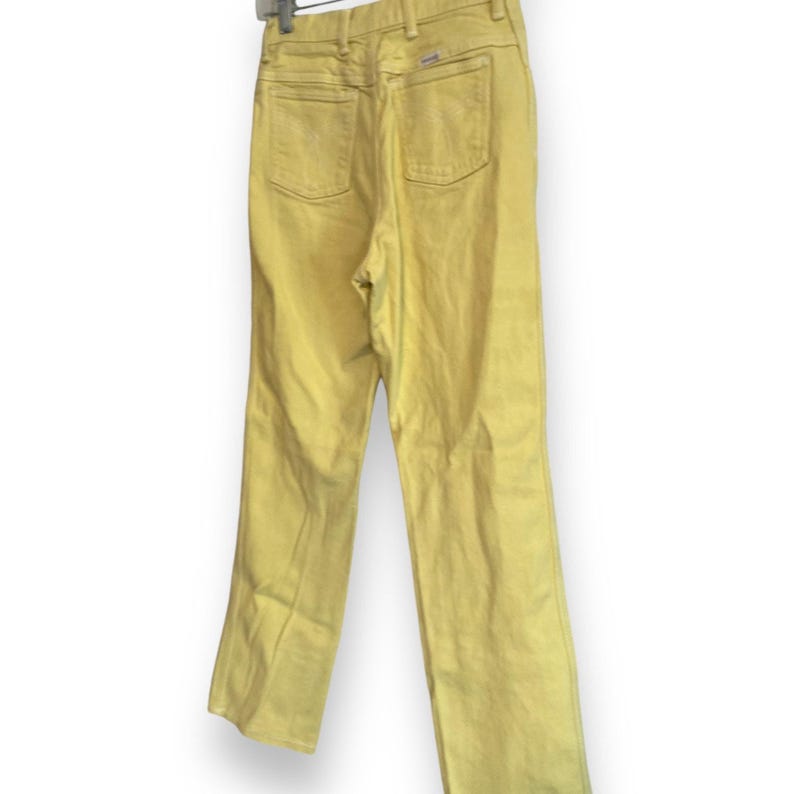 Vinteage 90s Wrangler High Waist Yellow Cotton Denim Straight Leg Jeans 25x28 image 4
