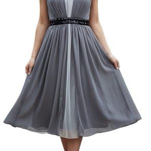 green emerald velvet dress Silver Grey A Line V Neck Long Sleeves Lace Prom Dress, Silver Gray Lace  Formal Dress, Graduation Dress main image 0