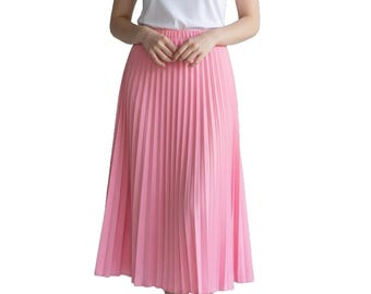 Falda midi plisada rosa vintage de los años 80, poliéster, cintura elástica, talla 12, EE. UU., Barbie Coquette