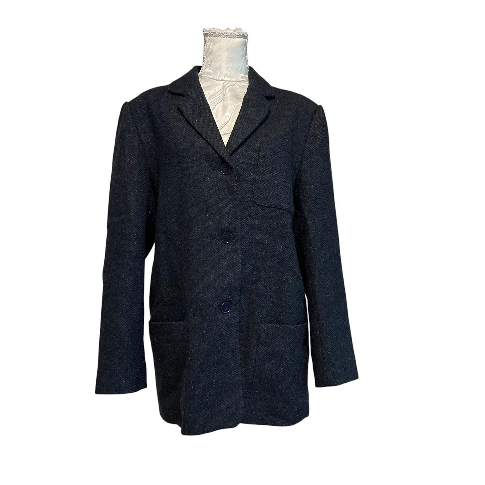 Sandro, Vintage 90s Sandro Wool Blazer Dark Gray Large
