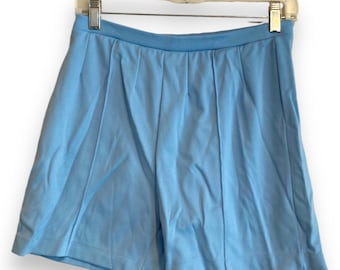 Pantalones cortos deportivos vintage de los años 40, azul claro, de cintura alta, acanalados, 100 % nailon elástico, para gimnasio y fitness.