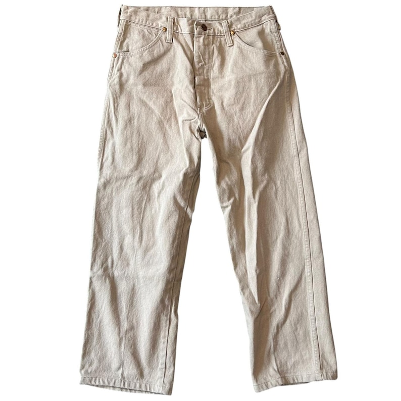 1980s Vintage Wranglers Tan Straight Leg Jeans 100% Cotton Made in USA 32x25 image 1