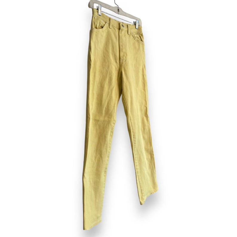Vinteage 90s Wrangler High Waist Yellow Cotton Denim Straight Leg Jeans 25x28 image 3
