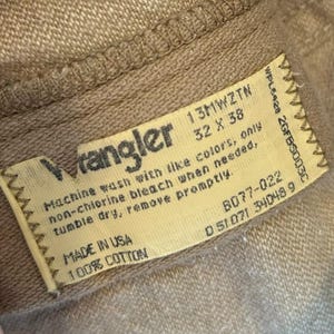 1980s Vintage Wranglers Tan Straight Leg Jeans 100% Cotton Made in USA 32x25 image 3