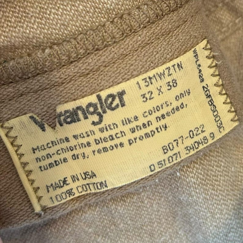 1980s Vintage Wranglers Tan Straight Leg Jeans 100% Cotton Made in USA 32x25 image 3