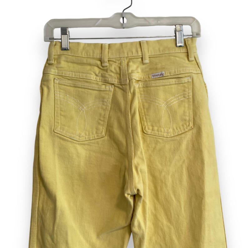 Vinteage 90s Wrangler High Waist Yellow Cotton Denim Straight Leg Jeans 25x28 image 6