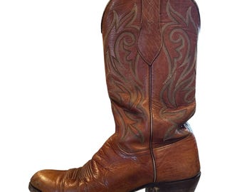 Botas vaqueras vintage Lucchese The Spanish Way de los años 70 – Piel marrón – Talla 9.5 para hombre