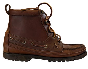 Botas Ranger de cuero marrón vintage de Polo Ralph Lauren, puntera mocasín, talla 8 para mujer.