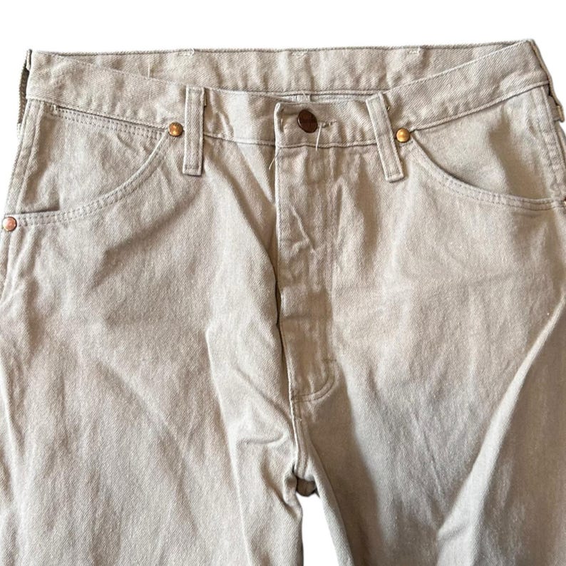 1980s Vintage Wranglers Tan Straight Leg Jeans 100% Cotton Made in USA 32x25 image 4