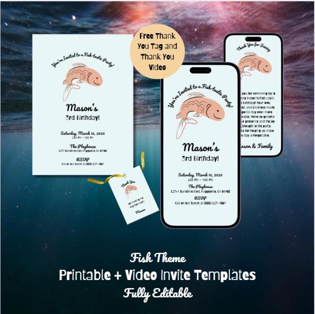 Editable Fish Editable Fish Birthday Invite Templates - Video + Printable Invite ...