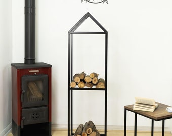 Metal Firewood Rack, Fireplace Equipment, House Shaped Log Storage, Farmhouse Decor