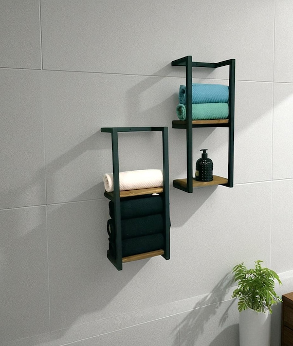 Portasciugamani Da Parete Con Mensola In Legno – Grande Capacità 86x30 Cm Per Bagno Piccolo
