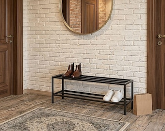Panca porta scarpe da ingresso, scaffale organizer, supporto in metallo stile industriale, mobile per corridoio.